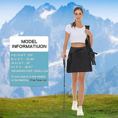 MIVEI Women's Hiking Cargo Skort Skirt High Waisted Golf Dressy Casual with Zipper Pockets Workout Sport Quick Dry Skirts Black - Image 5