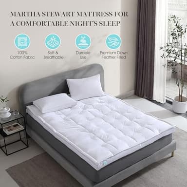 Martha Stewart 3 Inch White Down Feather Mattress Topper - King Size Fluffy White Feather Bed Topper 100% Cotton Cover Fabric Ultra Soft Pillow Top Featherbed for Bedroom（78" x 80"） - Image 5
