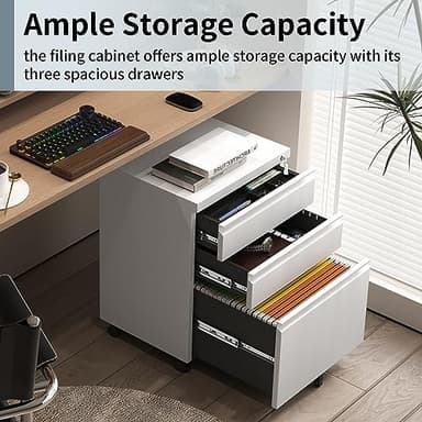 Approgreent Mobile File Cabinet for Home Office, Lockable 3 Drawer Filing Cabinet with Wheels for A4-Size/Letter-Size/Legal-Size, Fully Assembled Except Casters, White - Image 5