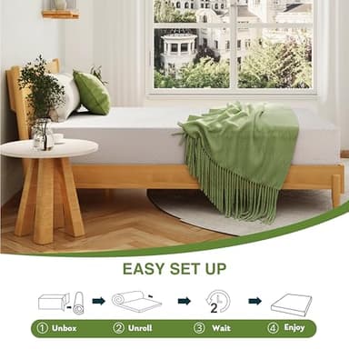 EGOHOME 10 Inch Queen Mattress, Memory Foam Mattress in a Box with Cooling Green Tea Gel, Relieve Pressure with Medium Support, CertiPUR-US Certified, 80''L x 60''W, White - Image 7