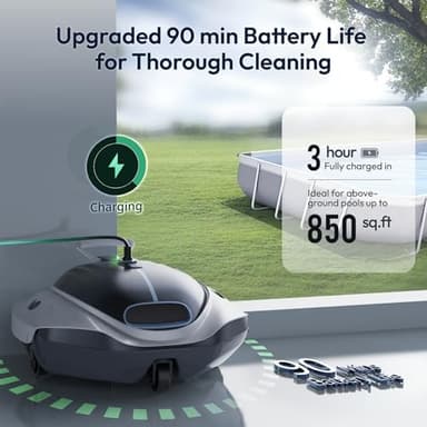 BUBLUE Bubot 300P Robotic Pool Cleaner, Cordless Pool Vacuum with Industry Leading Suction Power, Bluehole Tech, DirtLock Tech, Smart Sensor for Above-Ground Flat Pools up to 850 Sq.Ft, Silver - Image 6