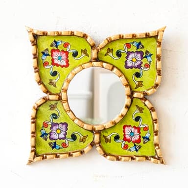 Accent Diamond mirror on the wall living room decor - Peruvian Painted glass mirror wall art decor - ornate Hanging mirror wall decorative (Lime) - Image 2