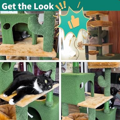 YITAHOME 76in Tall Cactus Cat Tree Tower with Self-Grooming Brush, Cute Cat Climbing Tower for Indoor Cats with Cat Condo, Plush Platform, Hammock, Sisal Scratching Posts, Dangling Ball - Image 7