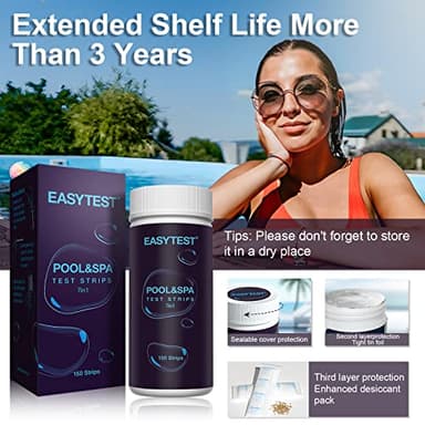 EASYTEST 7-Way Pool Test Strips, 150 Strips Water Chemical Testing for Hot tub and Spa, Accurate Test Bromine, Total Alkalinity, pH, Free Chlorine, Total Hardness, Cyanuric Acid, and Total Chlorine - Image 6