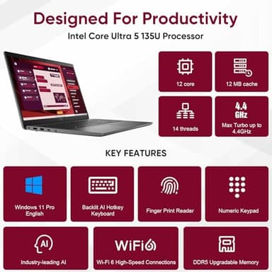 Dell Latitude 3550 Laptop Computer for Business Work, Intel 12-Core Ultra 5 135U (Beat i7-1355U), 32GB DDR5 RAM, 1TB PCIe SSD, 15.6" FHD, WiFi 6, Backlit Keyboard, Fingerprint Reader, Windows 11 Pro - Image 3