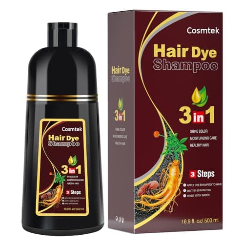 COSMTEK Dark Brown Hair Dye Shampoo for Gray Hair, Semi-Permanent Hair Color Shampoo for Women and Men, Herbal Ingredients, 3 in 1-100% Grey Coverage, 17.6 Fl Oz (Pack of 1) - Image 1