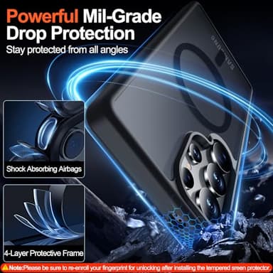 MOZOTER for Samsung Galaxy S25 Ultra Case with Magnetic,[Compatible with MagSafe][12Ft Military Dropproof][2*Screen Protector] Translucent Anti-Slip Back Slim Shockproof Case for S25 Ultra-Black - Image 7