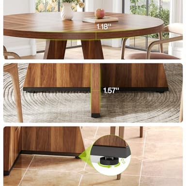 LITTLE TREE Round Dining Table for 4-6 People, 47 Inches Dining Room Table with Wooden Pedestal Base, Brown Dinner Tables, Circle Kitchen Tables for Dining Room, Kitchen, Living Room(Table Only) - Image 6