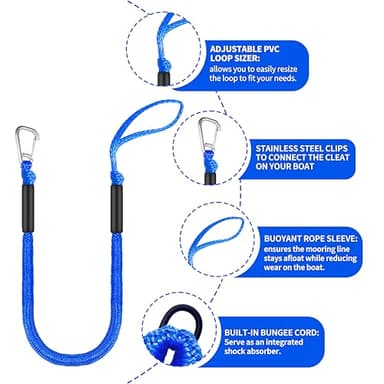 4FT Bungee Dock Lines for Boat | Single Hook Dock Rope | Ideal Boat Ropes for Kayak, Jet Ski & Pontoon (Blue) - Image 4