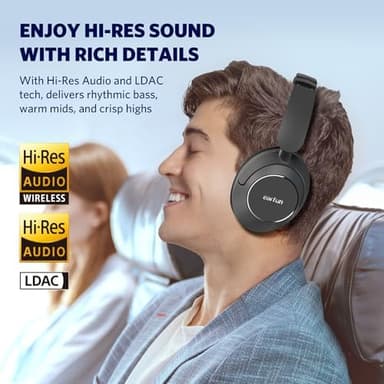 EarFun Wave Pro Active Noise Canceling Headphones, Wireless Over Ear Bluetooth Headphones, LDAC Hi-Res Sound, 5 Mics AI Clear Call, 80H Playtime, Multipoint Connection, Comfort Fit, Custom EQ via App - Image 4