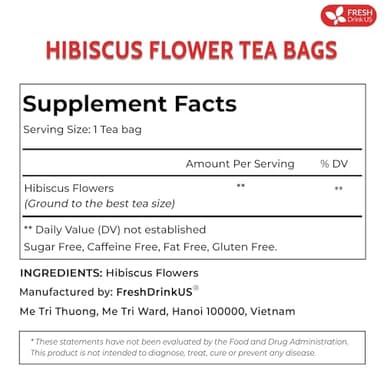 FreshDrinkUS, Premium 140 Hibiscus Flowers Tea Bags, 100% Natural, Handmade & Pure from Hibiscus Flowers. No Sugar/Caffeine/Gluten, Vegan. Tart & Refreshing, Hot or Ice Tea, Great For All Seasons - Image 2