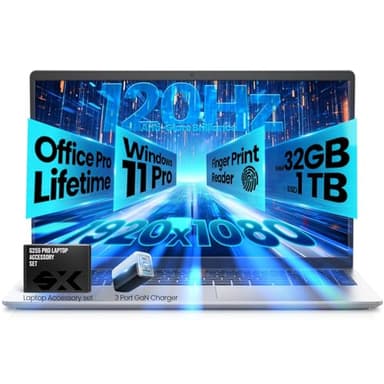 Dell 15.6-Inch Business&Student Laptop - Intel Core i7-1355U AI-Optimized, 15.6" FHD 120Hz, Backlit KB, Fingerprint Reader w/Windows 11 Pro, Office Pro Lifetime & GAN Charging, 32GB RAM | 1TB SSD - Image 1
