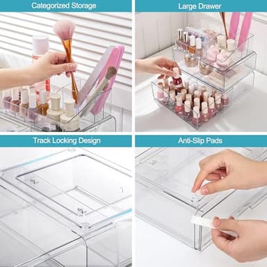 Vtopmart 3 Tier Clear Makeup Organizer with Drawer, Cosmetic Storage for Dresser Countertop and Bathroom Vanity, Beauty Holder for Lipstick Brush Skincare - Image 5
