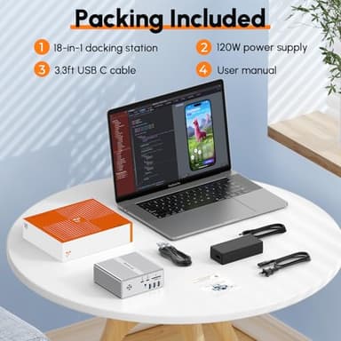 TobenONE DisplayLink Docking Station Triple Monitor with 120W Power Adapter, Triple 4K Display for MacBook Pro/Air, Thunderbolt 4/3, USB-C Windows(3X HDMI, 3X DP, 2xUSB-C, 4xUSB 3.2, SD/TF) - Image 7