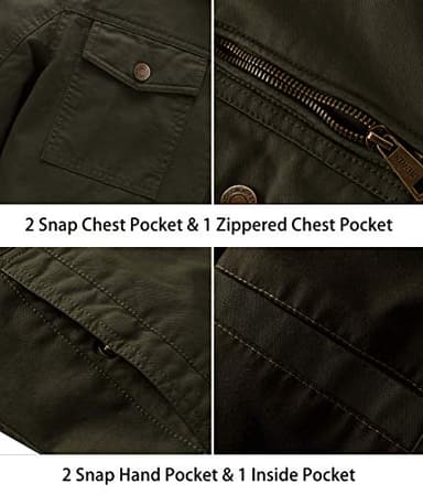 WenVen Men's Spring Aviator Cotton Commuter Jackets (Army Green, XL) - Image 4