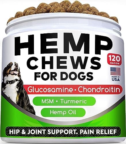 Hemp Chews for Dogs - Glucosamine Chondroitin for Dogs Joint Pain Relief with Hemp Oil, Hip & Joint Supplement Dogs, MSM Turmeric for Dogs Mobility, Dog Joint Supplement, Hemp Dog Treats Joints Health - Image 1