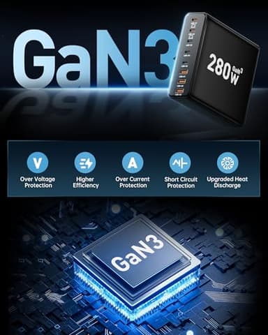 280W USB C Charger Block, 8-Port USB C Charging Station GaN III PD 65W Laptop Charger Adapter Compatible with MacBookPro/Air,DELL,iPad,Portable Charging Station for iPhone,Samsung Galaxy (Black) - Image 3