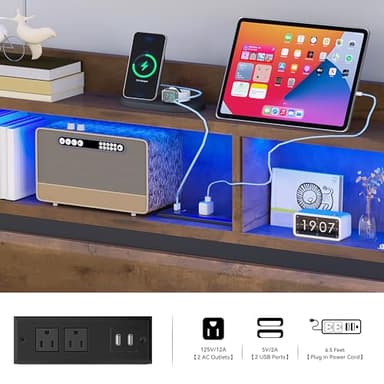 YITAHOME Queen Bed Frame with 2-Tier Storage Headboard, Metal Platform Bed Frame with Charging Station & LED Lights, Noise-Free/Metal Support/No Box Spring Needed, Rustic Brown - Image 7