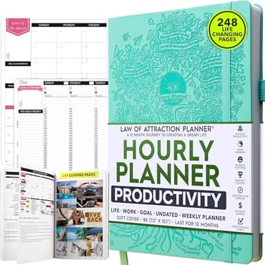 Hourly Planner – Undated Weekly & Monthly Goal Setting Planner, 12-Month to Increase Productivity | Life & Gratitude Journal, Include Foldable Vision Board, Gift Box & Stickers - Image 1