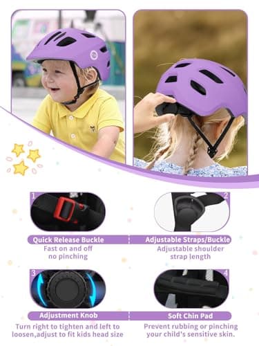 XJD Toddler Helmet Kids Bike Helmet for Infant/Baby Multi-Sport Adjustable Skateboard for Kids Boys Girls Lightweight for Age 1 and Older (Light Purple, X-Small: 18.11"-20.08" / 46-51 cm) - Image 3