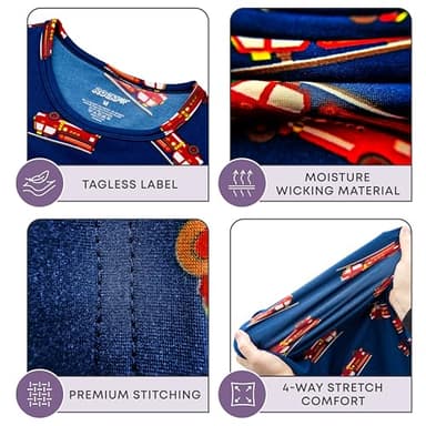 Rocky Thermal Underwear Kids, Boys Thermal Underwear Set Long Johns Thermals Kids Base Layer kid thermals top bottom set Boys Winter Clothes Shirt & Pants, Ski/Extreme Cold (Fire Truck, Small) - Image 3