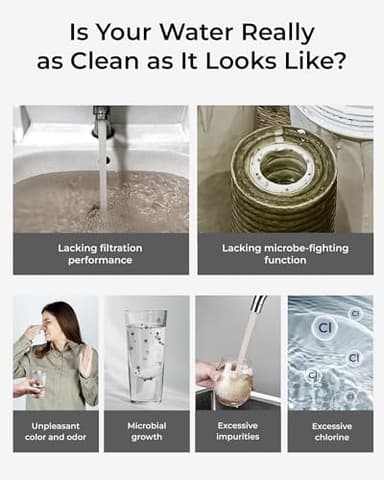 [Silver ions] Waterdrop Dual-Stage Countertop Water Filter System, Reduce Chlorine, PFOA/PFOS, Bad Taste & Odor, Silver Ions Enhanced Filtration, Stainless Steel, WD-CTF-09(2 Filter) - Image 3