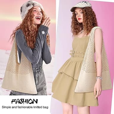 Crochet Tote Bag For Women, Crochet Mesh Beach Tote Bag Summer Vacation Aesthetic Boho Knit Bag for Women (Beige) - Image 5