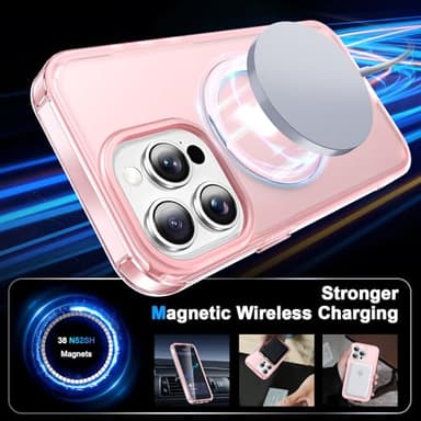 Turquiase for iPhone 14 Pro Full Body Shockproof Case with Magnetic Invisible Stand [Compatible with MagSafe] Built-in Screen Protector Military Drop ProtectionTranslucent Phone Cover -Pink - Image 2