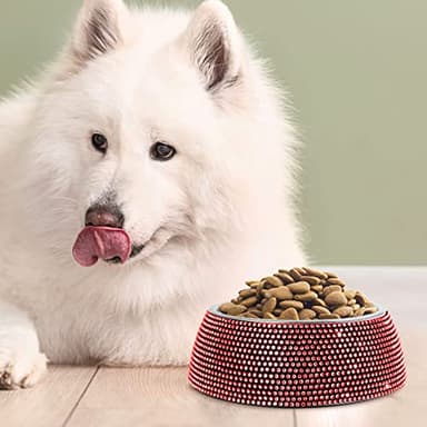 eing Dog Bowls, Stainless Steel Pet Bowls with Bling Rhinestones,Pet Bowls Food Water Feeder with Non-Skid Rubber Base for Puppy Cats Dogs (320ML,2 - Pack, Red) - Image 6