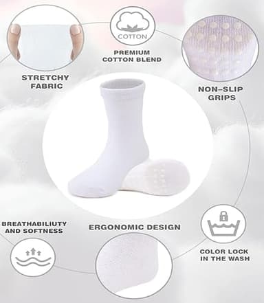JAKIDAR 12 Pack Baby Toddler Socks Non Slip Grip Cotton Crew Socks for Boys Girls Infants Kids, White, 12-24 Months - Image 2