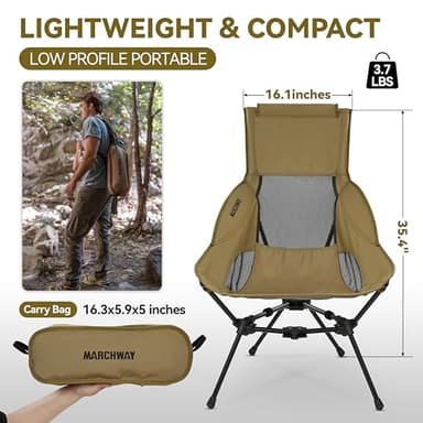 MARCHWAY Lightweight Folding High Back Camping Chair with Head Support, Stable Portable Compact for Outdoor Camp, Travel, Beach, Picnic, Festival, Hiking, Backpacking (Highback Khaki) - Image 3