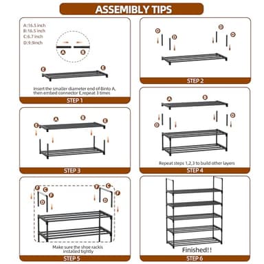 Shoe Rack - 5-Tier Shoe Organizer, Sturdy Shoe Storage Shelf, Perfect for Front Door Entrance, Closet & Entryway, Easy to Assemble, DIY Layering Options (L - 5 Tier) - Image 8