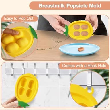 HAOBAOBEI Baby Fruit Food Feeder - Silicone Nibble Tray Combo - Breastmilk Popsicle Mold for Cooling Relief, BPA Free Mesh Feeder for Infant Self Feeding (Monkey Pink + Pineapple) - Image 5