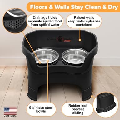 Neater Feeder Deluxe Mess Proof Dog Bowls Elevated for Large Dogs – Made in USA – No Spill Raised Dog Food Bowl Stand w/Leg Extensions – Stainless Steel Dog Food and Water Bowl Set – Black - Image 5