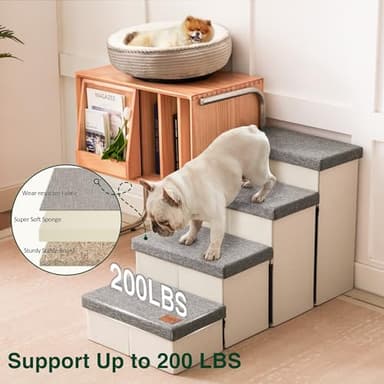 Love's cabin Dog Stairs for Small Medium or Large Dogs with Storage and Adjustable Steps, Foldable Cat Steps for Bed or Couch, 4-Step Gray Folding Ramp with Zip up to 200 lbs, Light Grey - Image 5
