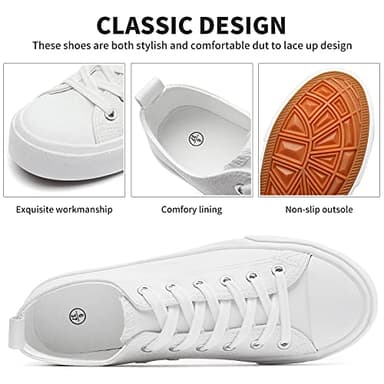 FRACORA Women's PU Leather Tennis Shoes Low Top lace up Casual Shoes Comfortable Fashion Sneaker(White,US8) - Image 3