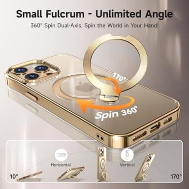 [Tri-Shield Protection] for iPhone 15 Pro Max Case with 360° Spin Stand Compatible with MagSafe [Magnetic CD Ring] [Screen & Camera Lens Protector] Shockproof Plating Never-Yellowing, Gold-6.7" - Image 2