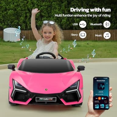 ELEMARA Licensed Lamborghini Ride On Car with Scissor Door,Electric car for Kids with Remote Control,12V Kids Car with Bluetooth,LED Light,MP3 Player and Wide Seat(Pink) - Image 5