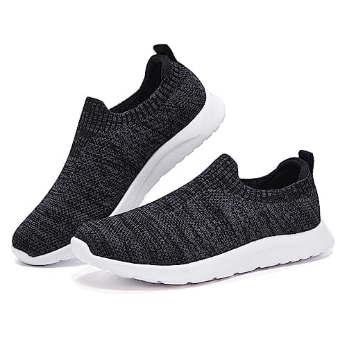 ALEADER Women's Slip On Comfort Walking Shoes, Lightweight Stretch Knit Sneakers Breathable Athletic Black White 6.5 M US - Image 1