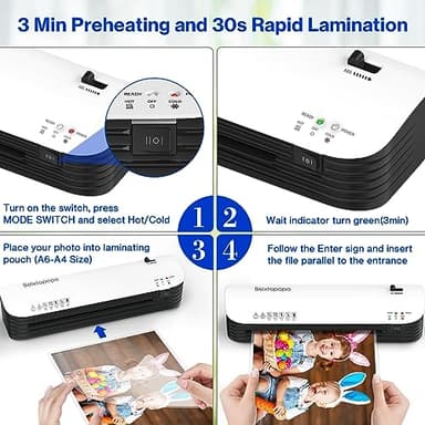 Thermal Laminator, 8.5x11 Laminator, 9 Inch Laminater Machine with 12 Laminating Sheets, A4/A5/A6 Personal Hot Cold Laminating Machine for Home School Teachers Office, Anti-Jam - Image 8