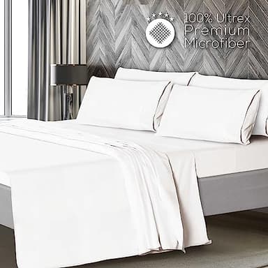 Mueller Ultratemp Bed Sheets Set, Super Soft 1800, 6 Piece California King Sheet Sets, Deep Pocket up to 16", Transfers Heat, Breathes Better, Hypoallergenic, Wrinkle-Resistant, Oeko-TEX, White - Image 3