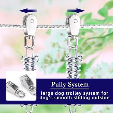Dog Tie Out Runner for Yard,Trolley System for Large Dogs,Heavy Duty Dog Run Cable Lead 50ft with 10ft Pulley Runner Line for Small Medium and Large Dogs Up to 250lbs Running Outside Yard or Camping - Image 5