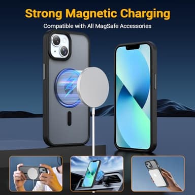 Temdan for iPhone 13 Case [Compatible with MagSafe] [Military-Grade Drop Protection] [Anti-Fingerprint] [Anti-Scratch] Slim Silky-Soft Touch Translucent Matte Case 6.1 inch, Black - Image 3