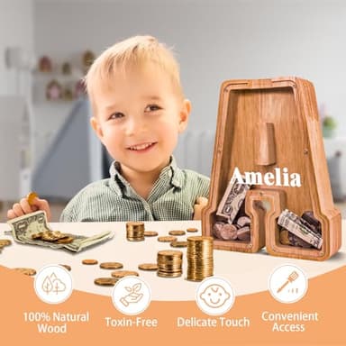 JOOMLAFLY Wooden Letter Piggy Bank for Kids Larger Letter Piggy Bank for Boys and Girls Personalized Piggy Bank Initial Coin Bank Wood Kids Money Bank for Birthday and Festival - Image 4