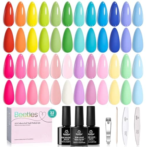 Beetles 25 Colors Gel Nail Polish Set, 32PCS Yellow Orange Gel Polish Rustic Sonata with Base Coat Glossy & Matte Top Coat White Blue Pink DIY Salon Nail Manicure Kit All Season Gifts for Women - Image 1