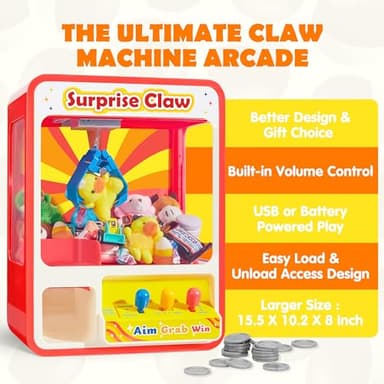 JOYIN Claw Machine Arcade Toy with LED Light & Adjustable Sound, Rechargable Dispenser Toys Mini Vending Machine for Kids - Perfect Christmas & Birthday Big Gifts for Kids, Ages 3+ - Image 7