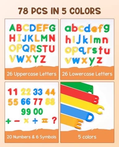 JoyCat 78 Pieces Magnetic Letters Numbers Alphabet Fridge Magnets ABC 123 Preschool Educational Learning Plastic Colorful Toy Set Uppercase Lowercase Math Symbols for Toddlers Kids - Image 2
