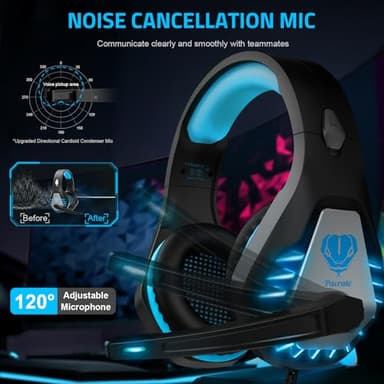 Gaming Headset with Microphone for PC, PS4, PS5, Headset Noise Cancelling Gaming Headphones for Switch, Laptop, Mac, Xbox Series X/S, Headphones with LED Lights, Deep Bass for Kids Adults, Black Blue - Image 2