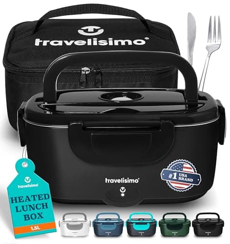 TRAVELISIMO Electric Lunch Box for Adults, 80W Heated Lunch Box 1.5L Stainless Steel Portable Food Warmer, 12/24/110V Lonchera Electrica Portatil for Travel & Work, Loncheras para Hombres de Trabajo - Image 1