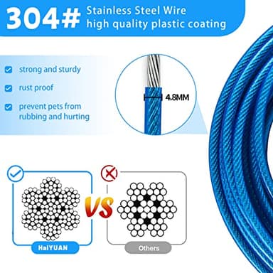 HaiYUAN Dog Tie Out Cable 10/15/20/25/30 FT Runner for Yard Steel Wire Cable with Durable Superior Clips Blue Chains for Outside Dog Lead for Large Up to 165 Lbs - Image 3